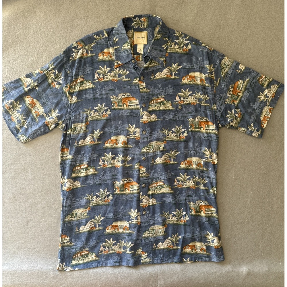 Vtg Saddlebred Tropical Shirt M Blue Single Stitch Beach Vacation Tiki Surf